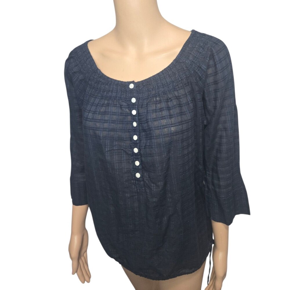 Gap Jeans Limited edition 1969 women's Small semi sheer dark blue plaid blouse